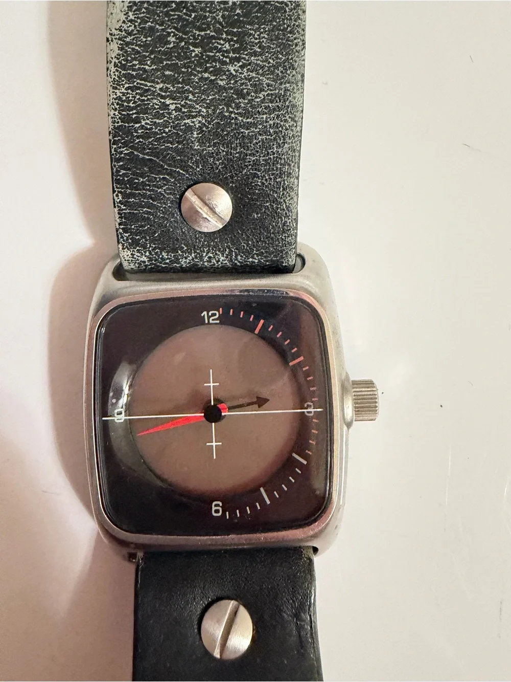 Diesel Black Leather Strap Watch with Silver Case and Olive Dial